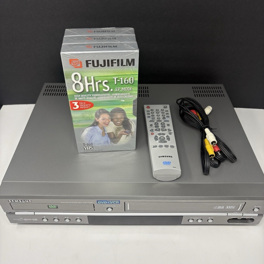 Samsung DVD-V2000 DVD VCR VHS Combo Player 4-Head Hi-Fi Remote AV Cables + Tapes